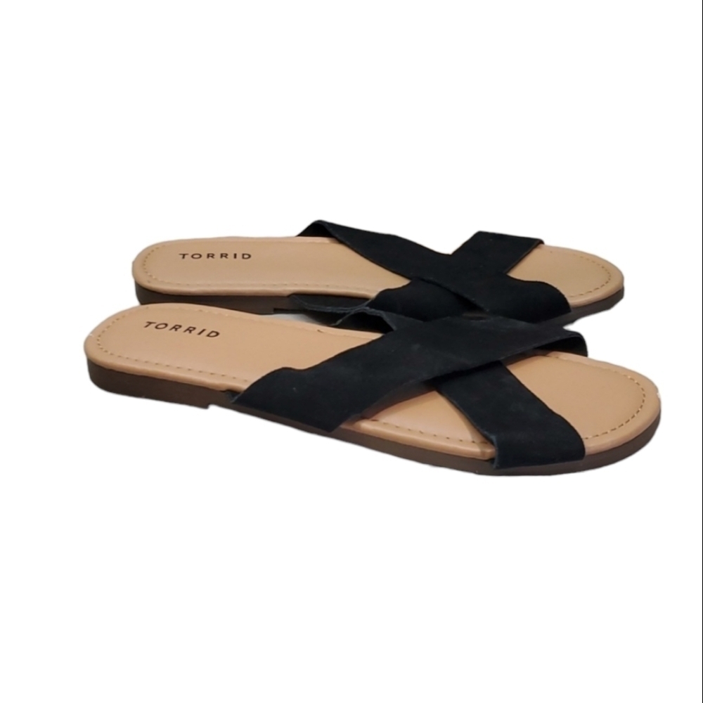 Torrid Women Comfort Suede Straps Sandals Flats Flip flop shoes sz 11W Wide